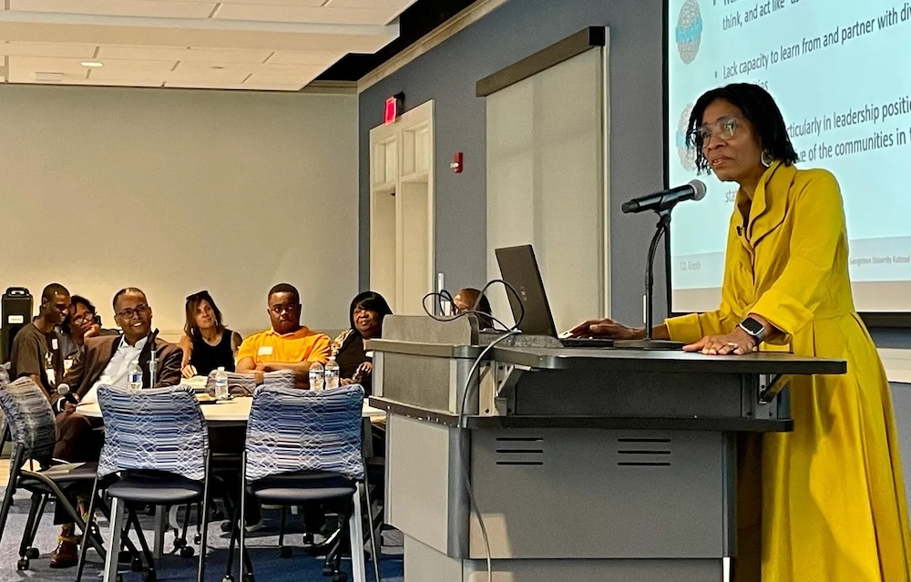 Speaker at podium at NJ Black Disability Summit